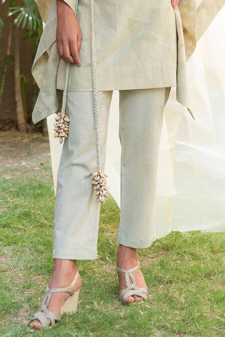 Shop_Inej_Green Printed Asymmetric Kurta With Pants_Online_at_Aza_Fashions