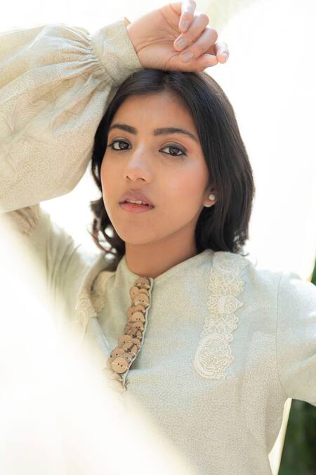 Inej_Green Embroidered Shirt With Pants_Online_at_Aza_Fashions