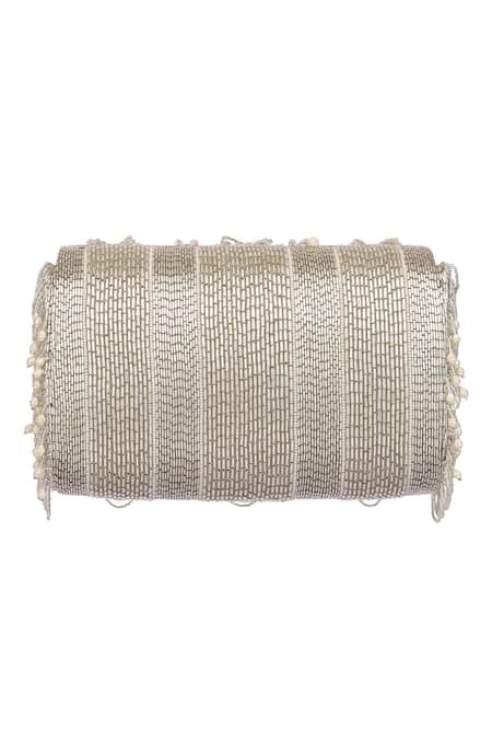 Buy Lovetobag Silver Luminous Japanese Micro Bead And Baroque Pearl Ruche Flapover Clutch Online at Aza Fashions Buy_Lovetobag_Silver Luminous Japanese Micro Bead And Baroque Pearl Ruche Flapover Clutch _Online_at_Aza_Fashions