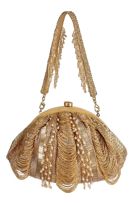 Buy Lovetobag Gold Luminous Japanese Micro Bead And Baroque Pearl Embellishment Ruche Clutch Online at Aza Fashions Buy_Lovetobag_Gold Luminous Japanese Micro Bead And Baroque Pearl Embellishment Ruche Clutch _Online_at_Aza_Fashions