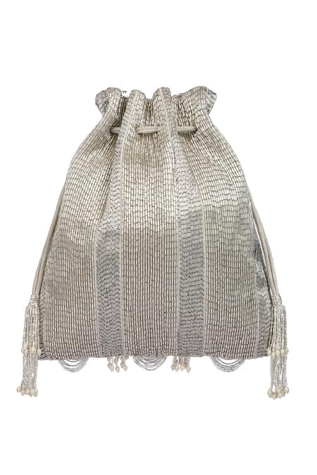 Buy_Lovetobag_Silver Embellished Ruche Potli Bag _Online_at_Aza_Fashions