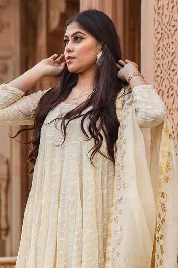 Shop_Gulabo Jaipur_White Embroidered Anarkali Set_Online_at_Aza_Fashions