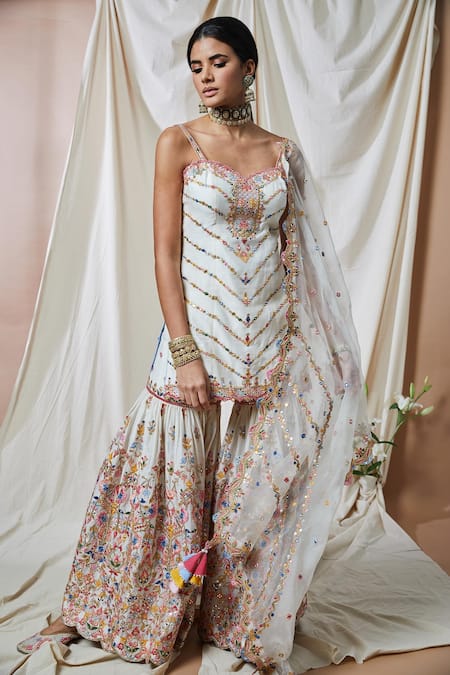 Tamanna Punjabi Kapoor Chanderi Embroidered Kurta Gharara Set 