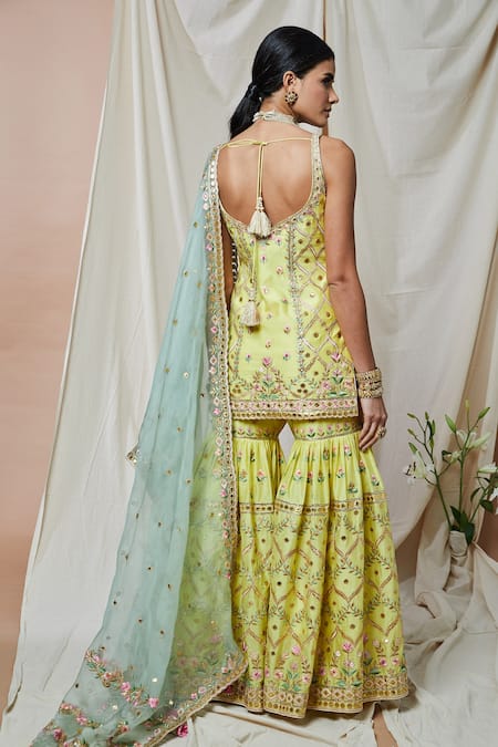 Tamanna Punjabi Kapoor Chanderi Embroidered Kurta Gharara Set 