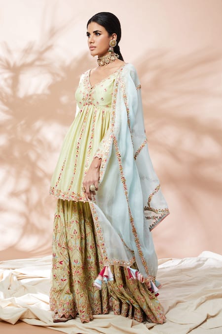 Tamanna Punjabi Kapoor Chanderi Peplum Kurta Gharara Set 