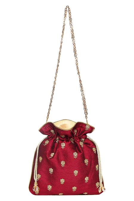 The Purple Sack Red Embroidery, Sequins Hand Potli Bag Online at Aza Fashions The Purple Sack_Red Embroidery, Sequins Hand Potli Bag _Online_at_Aza_Fashions