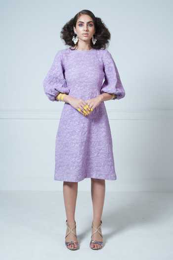 Buy_Rishi and Vibhuti_Purple Cotton Embossed Midi Dress_Online_at_Aza_Fashions