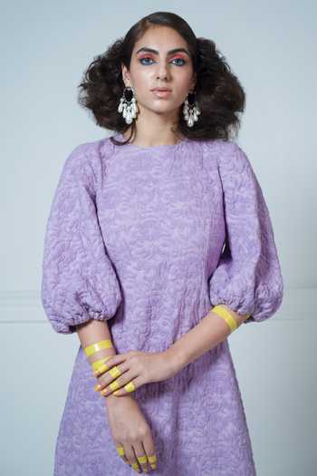 Shop_Rishi and Vibhuti_Purple Cotton Embossed Midi Dress_Online_at_Aza_Fashions