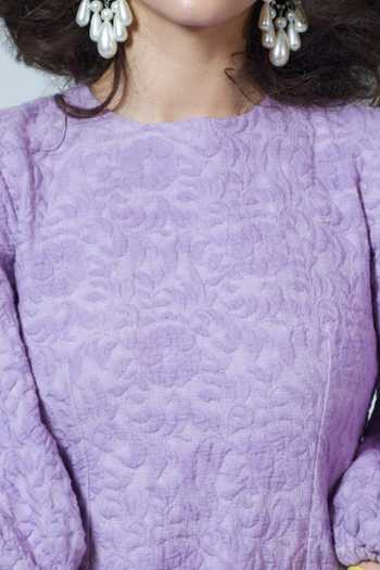 Rishi and Vibhuti_Purple Cotton Embossed Midi Dress_at_Aza_Fashions