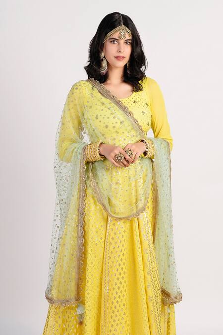 Buy Rishi and Vibhuti Yellow Net, Chanderi, Georgette U Neck Anarkali With Dupatta Online at Aza Fashions Buy_Rishi and Vibhuti_Yellow Net, Chanderi, Georgette U Neck Anarkali With Dupatta _Online_at_Aza_Fashions