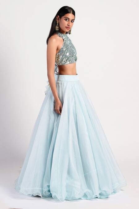 Rishi and Vibhuti_Blue Organza Kalidar Lehenga Set _Online_at_Aza_Fashions
