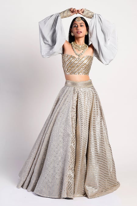 Rishi and Vibhuti Embroidered Chanderi Lehenga Set  