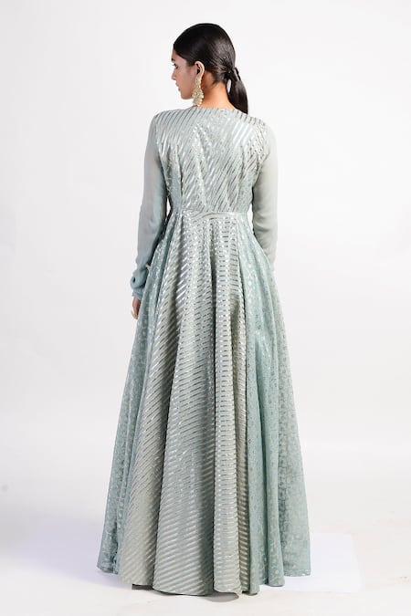 Shop Rishi and Vibhuti Blue Chanderi, Crepe, Georgette Embroidered Anarkali Palazzo Set at Aza Fashions Shop_Rishi and Vibhuti_Blue Chanderi, Crepe, Georgette Embroidered Anarkali Palazzo Set _at_Aza_Fashions