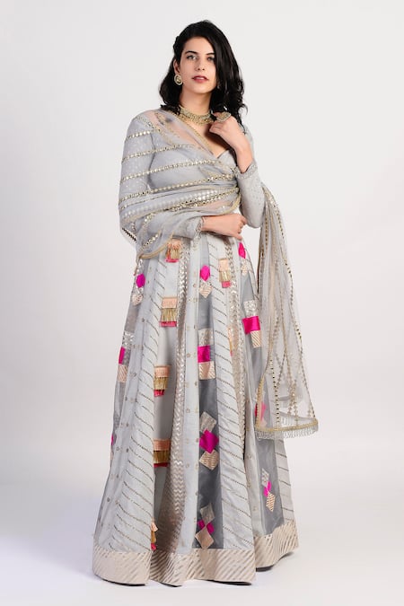 Rishi and Vibhuti Embroidered Chanderi Lehenga Set 