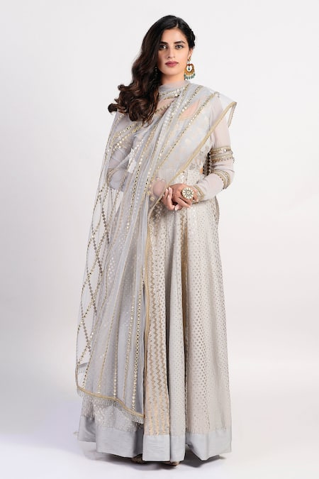 Rishi and Vibhuti Embroidered Chanderi Anarkali with Dupatta 