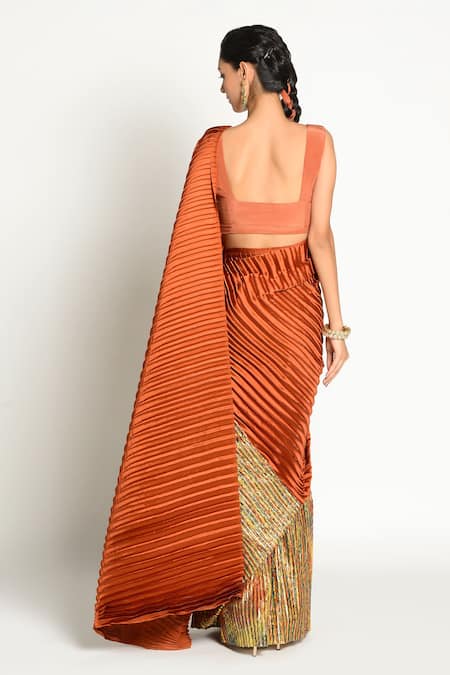 Shop Rishi and Vibhuti Multi Color Chanderi, Pleated Satin And Saree at Aza Fashions Shop_Rishi and Vibhuti_Multi Color Chanderi, Pleated Satin And Saree _at_Aza_Fashions