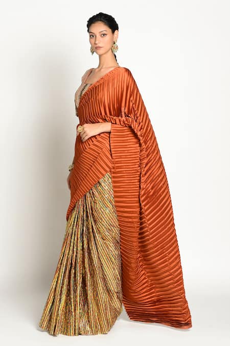 Buy Rishi and Vibhuti Multi Color Chanderi, Pleated Satin And Saree Online at Aza Fashions Buy_Rishi and Vibhuti_Multi Color Chanderi, Pleated Satin And Saree _Online_at_Aza_Fashions
