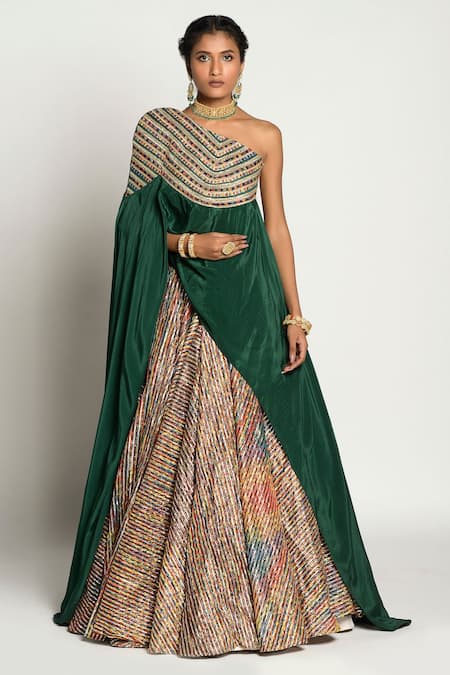 Rishi and Vibhuti Draped Cape & Skirt Set 