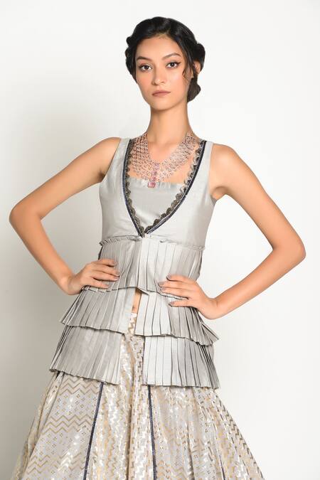 Buy_Rishi and Vibhuti_Grey Panelled Skirt Set_Online_at_Aza_Fashions
