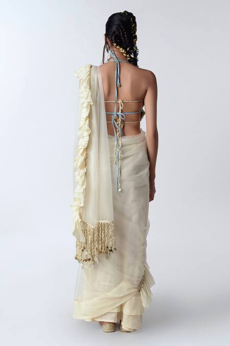 White organza Ruffle Saree