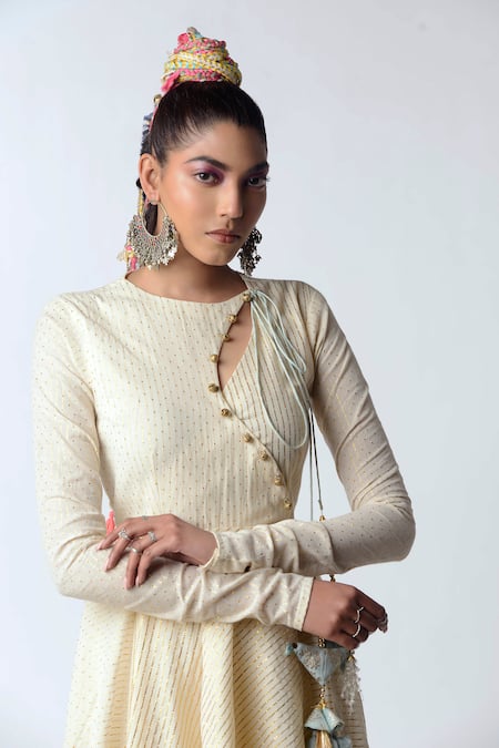 Rishi and Vibhuti_White Organic Cotton Anarkali Palazzo Set _Online_at_Aza_Fashions