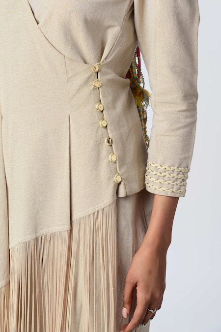 Buy_Rishi and Vibhuti_Beige Lurex Cotton Surplice Asymmetric Angrakha Set _Online_at_Aza_Fashions