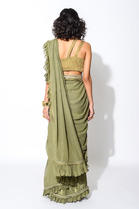 Rishi and Vibhuti Shimmer Ruffle Saree With Blouse 