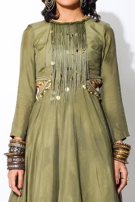 Buy Rishi and Vibhuti Green Foiling Georgette, Organza And Crepe Side Cutout Anarkali & Lehenga Set Online at Aza Fashions Buy_Rishi and Vibhuti_Green Foiling Georgette, Organza And Crepe Side Cutout Anarkali & Lehenga Set _Online_at_Aza_Fashions