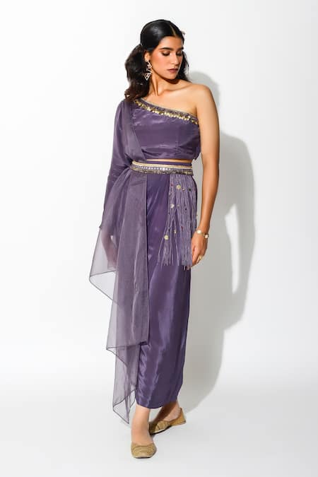 Rishi and Vibhuti One Side Cape & Draped Skirt Set 