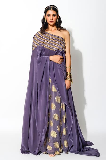 Rishi and Vibhuti One Shoulder Cape & Lehenga Set 