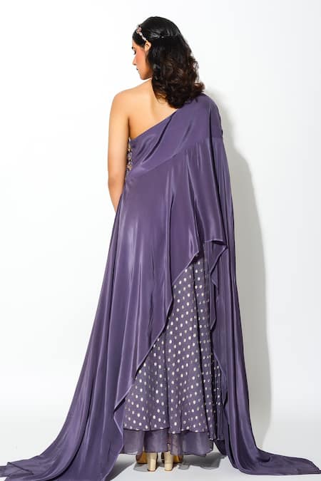 Rishi And Vibhuti One Shoulder Cape & Pant Set 