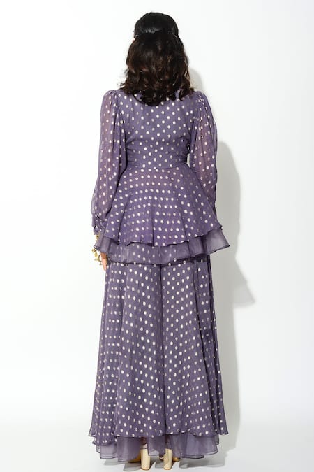 Rishi And Vibhuti Polka Dot Peplum Top & Flared Pant Set 