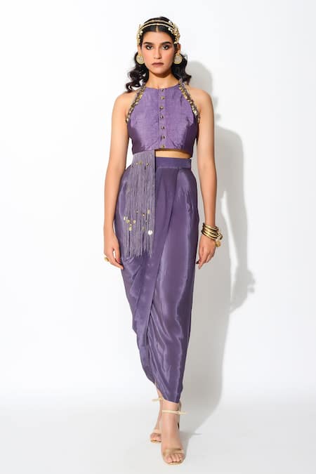 Rishi and Vibhuti Crop Top & Draped Skirt Set 