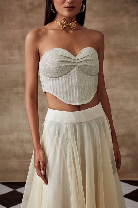 Buy_Rishi and Vibhuti_White Shimmer Fabric Frozen Lehenga Set_Online_at_Aza_Fashions