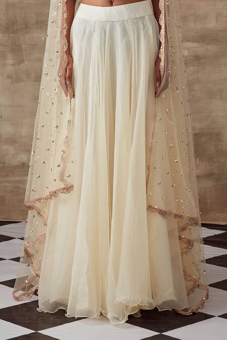 Shop_Rishi and Vibhuti_White Shimmer Fabric Frozen Lehenga Set_Online_at_Aza_Fashions