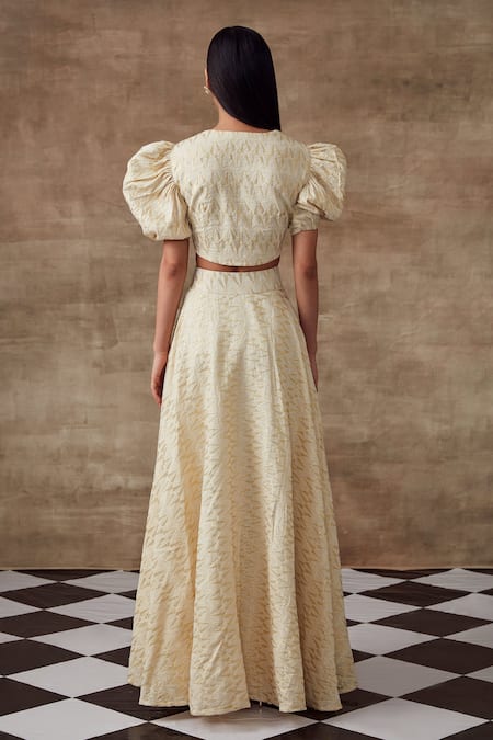 Rishi and Vibhuti Periwinkle Puff Sleeve Blouse & Skirt Set 