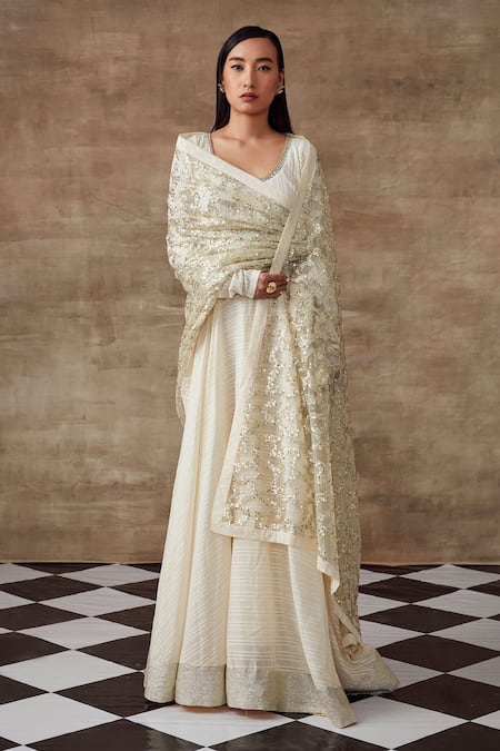 Cotton White Embroidered & and Mirror Embellished Gown | Embellished gown,  Back dress design, Anarkali kurta