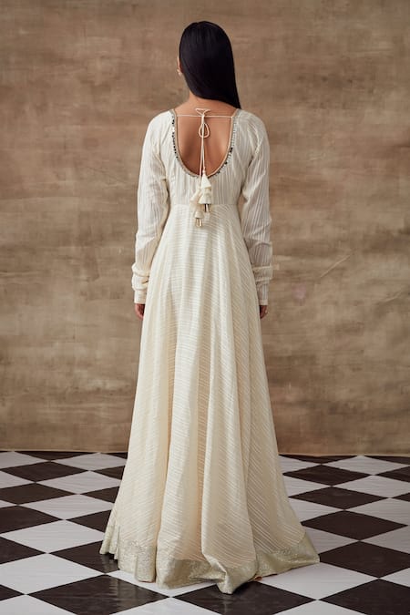 Shop Rishi and Vibhuti White Net, Organic Cotton Mirror Work U Neck Waterlily Anarkali And Dupatta Set at Aza Fashions Shop_Rishi and Vibhuti_White Net, Organic Cotton Mirror Work U Neck Waterlily Anarkali And Dupatta Set _at_Aza_Fashions