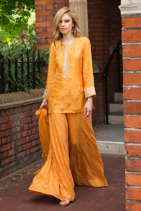 Yellow Embroidered & Printed Sharara Pants Design by Petticoat Lane at  Pernia's Pop Up Shop 2024