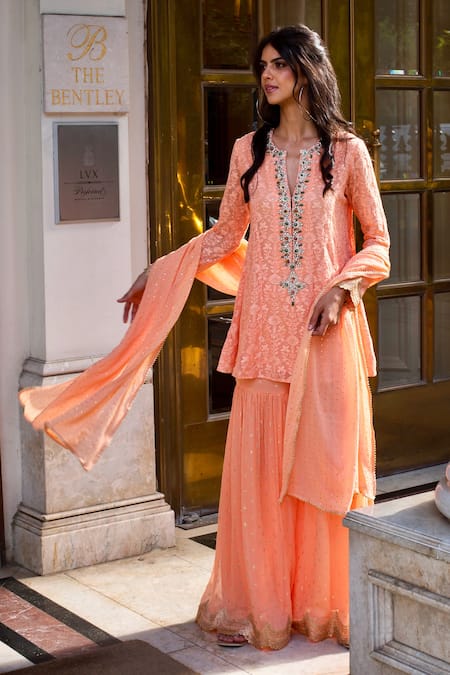 Monisha Jaising Embroidered Kurta Sharara Set 