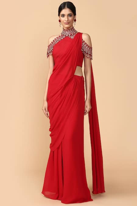 Tarun Tahiliani Red Pre-draped Saree