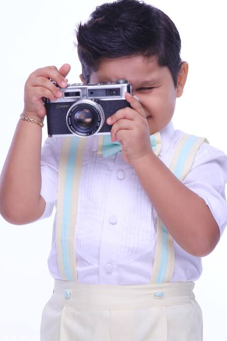 Ranikidswear_White Cotton, Linen Pintuck Detail Suspenders Pant Set_Online_at_Aza_Fashions