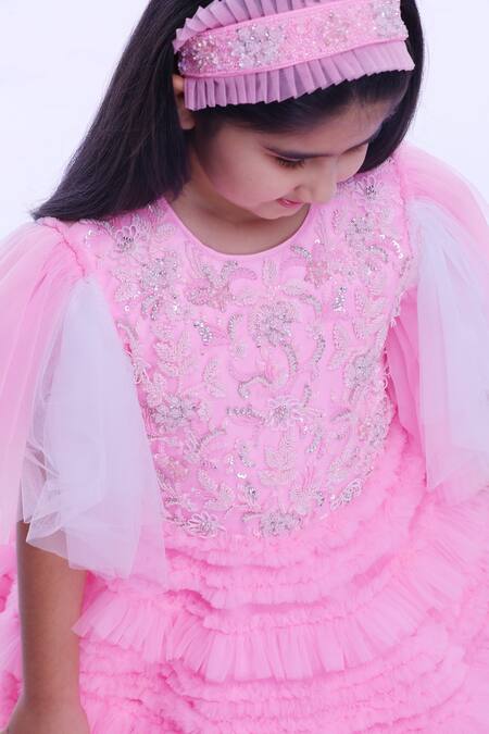 Ranikidswear_Pink Net Layered Ruffle Dress_Online_at_Aza_Fashions