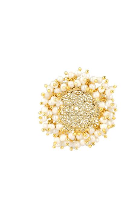 Shop_ZARIIN_Gold Plated Fresh Water Pearls Cutwork Stud Earrings_Online_at_Aza_Fashions
