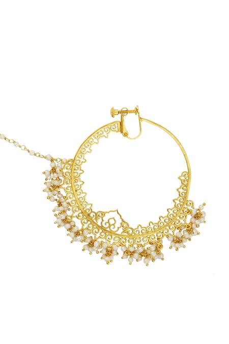 Buy Zariin Gold Plated Pearls Drop Nath Online at Aza Fashions Buy_Zariin_Gold Plated Pearls Drop Nath _Online_at_Aza_Fashions