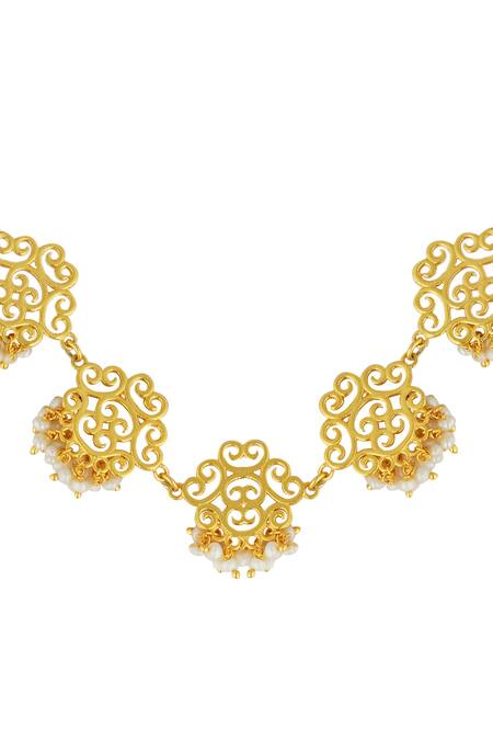 Buy_Zariin_Gold Plated Cutwork Choker _Online_at_Aza_Fashions