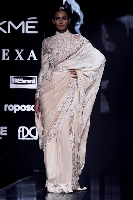 Woven Chinon Chiffon Saree in Off White : SFLA888