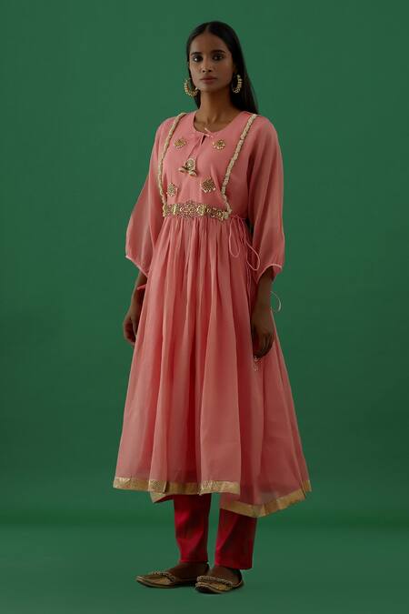 Buy 5elements Pink Silk Bodice Embroidery Pearls Round Neck Anarkali Set Online at Aza Fashions Buy_5elements_Pink Silk Bodice Embroidery Pearls Round Neck Anarkali Set _Online_at_Aza_Fashions