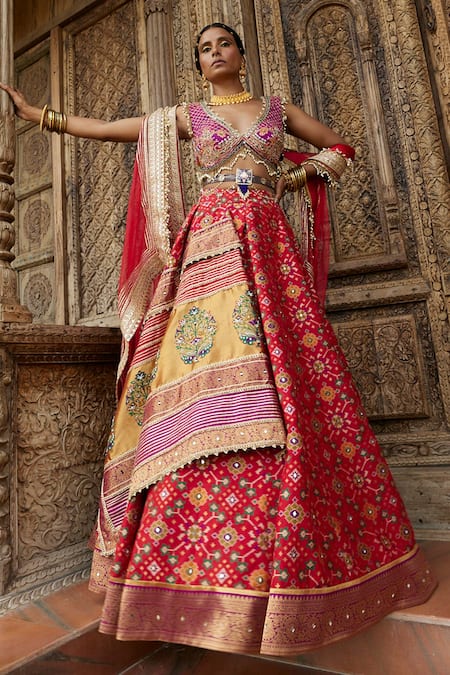 Buy Beige Red Art silk sequence Embroidery work Indian Wedding Wear Lehenga  choli