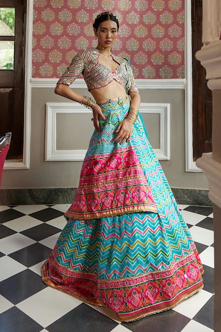 Pink Blue Lehenga Set. – Shyam Narayan Prasad